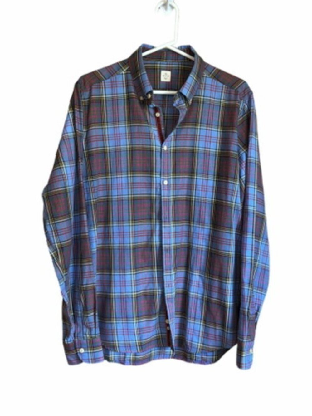 Gmf 965 Men's Shirt Button-Down Checkered Blue/Red/White L
